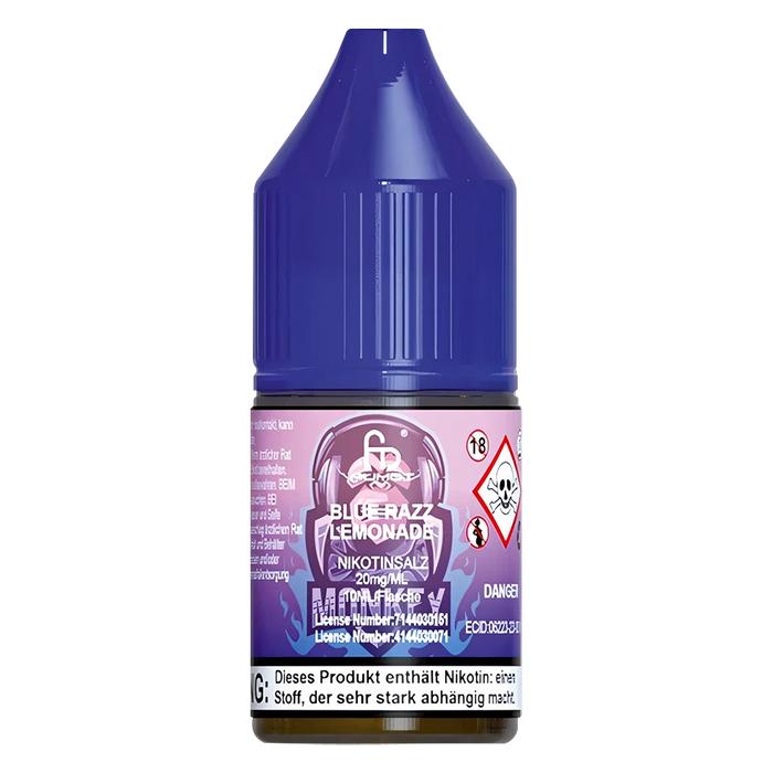 10ml bottle of R and M Tornado 7000 Nic Salt E-Liquid in Blue Razz Lemonade flavor, formulated for smooth nicotine delivery, perfect for pod systems and mouth-to-lung vaping.