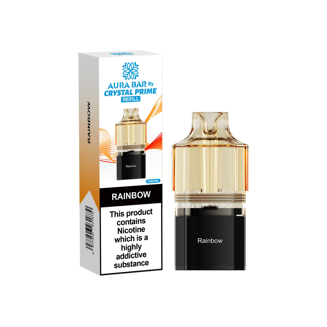 Rainbow Aura Bar Crystal Prime 10K Replacement Pods – long-lasting prefilled vape pods with rich flavours and smooth performance