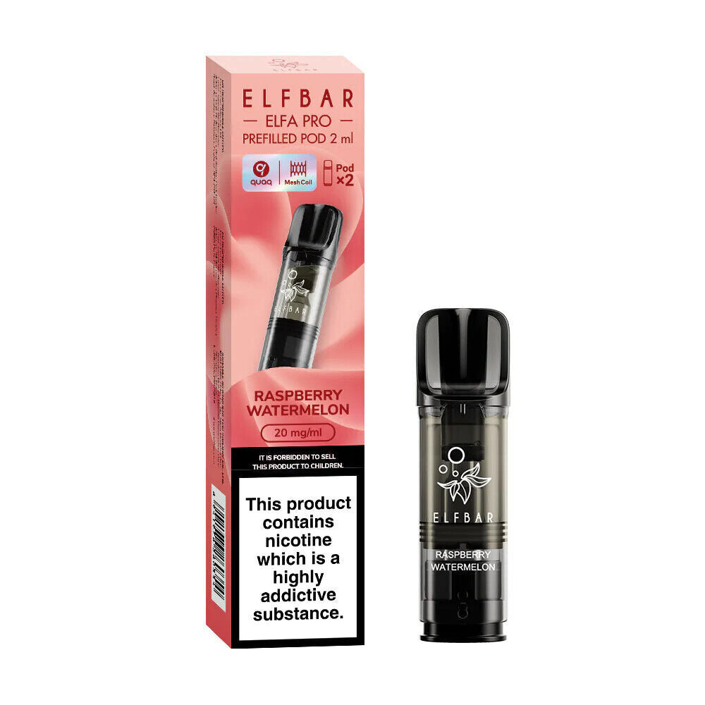 Elf Bar Elfa Pro replaceable prefilled pods in Raspberry Watermelon flavor, engineered for consistent vapor production and optimal flavor, compatible with the Elf Bar Elfa Pro device for a satisfying and enjoyable vaping experience.