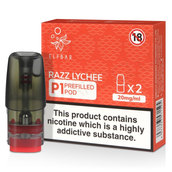 Elf Bar Mate P1 prefilled pod in Razz Lychee flavor, combining sweet raspberry with exotic lychee for a fruity and refreshing vape, designed for use with the Elf Bar Mate device for smooth and flavorful performance