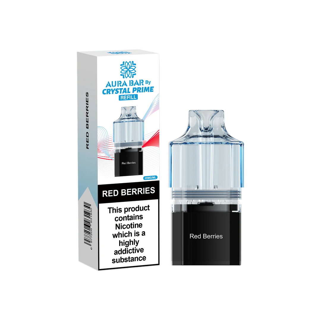 Red Berries Aura Bar Crystal Prime 10K Replacement Pods – long-lasting prefilled vape pods with rich flavours and smooth performance