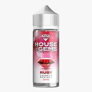 100ml shortfill bottle of Gemstone House of Gems E-Liquid in Ruby flavor, offering a luxurious and smooth vape with rich fruity notes; nicotine-free with space for nic shots, crafted for premium flavor and dense cloud production.