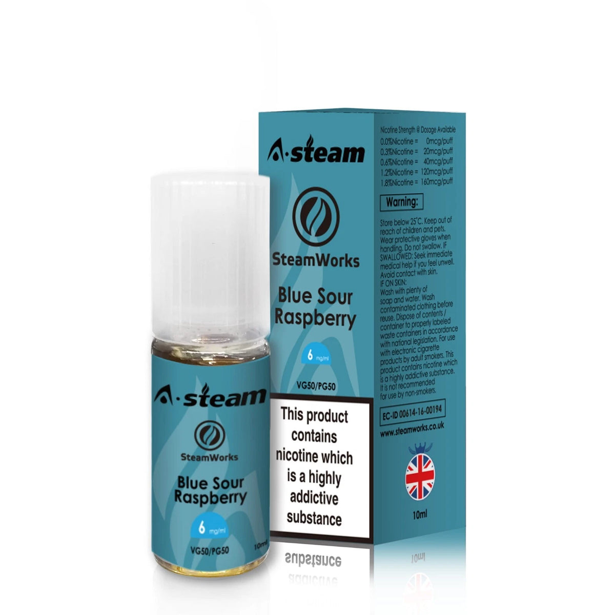 A-Steam 10ml e-liquid bottle in Blue Sour Raspberry flavor, offering a variety of flavors for vaping.