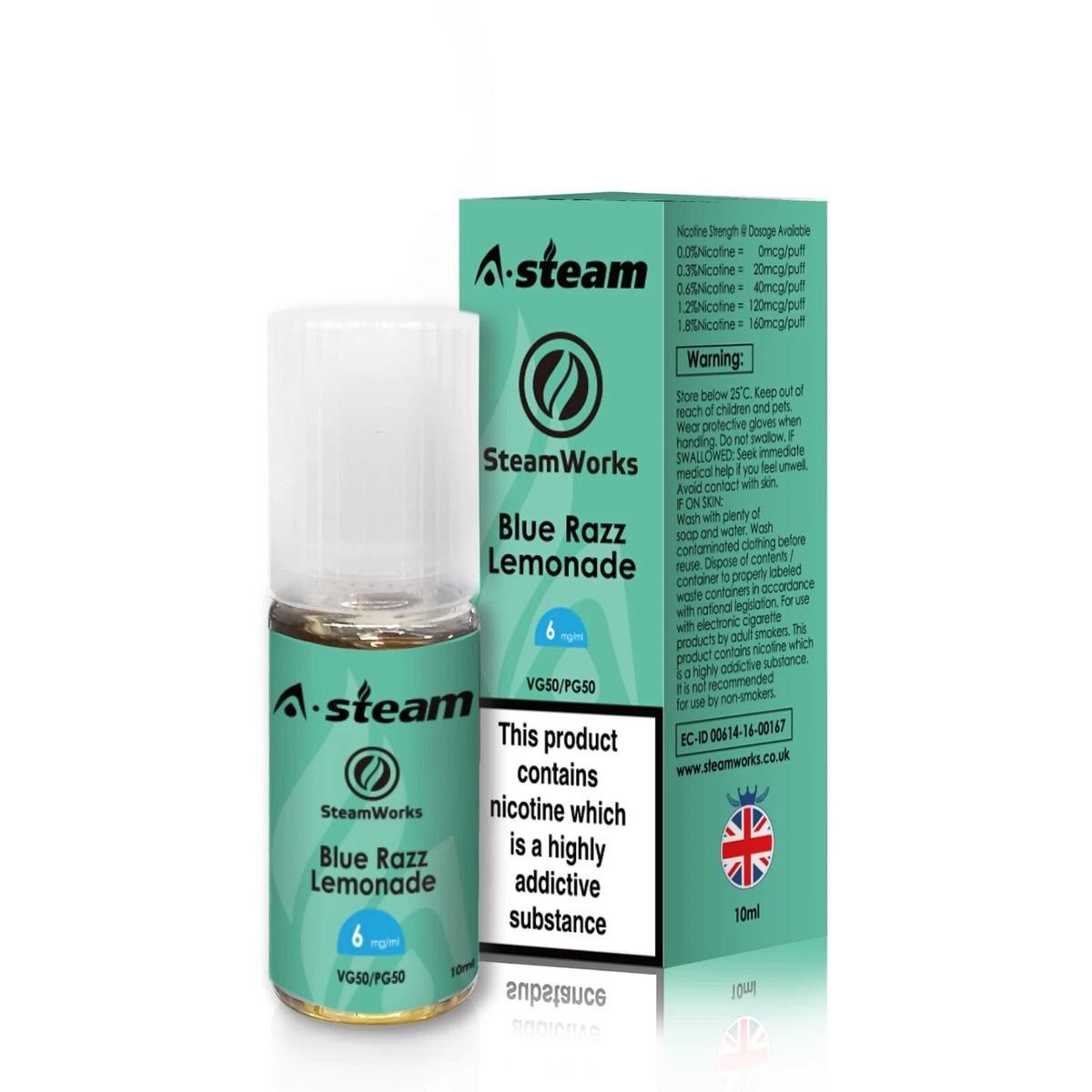 A-Steam 10ml e-liquid bottle in Blue Razz Lemonade flavor, offering a variety of flavors for vaping.
