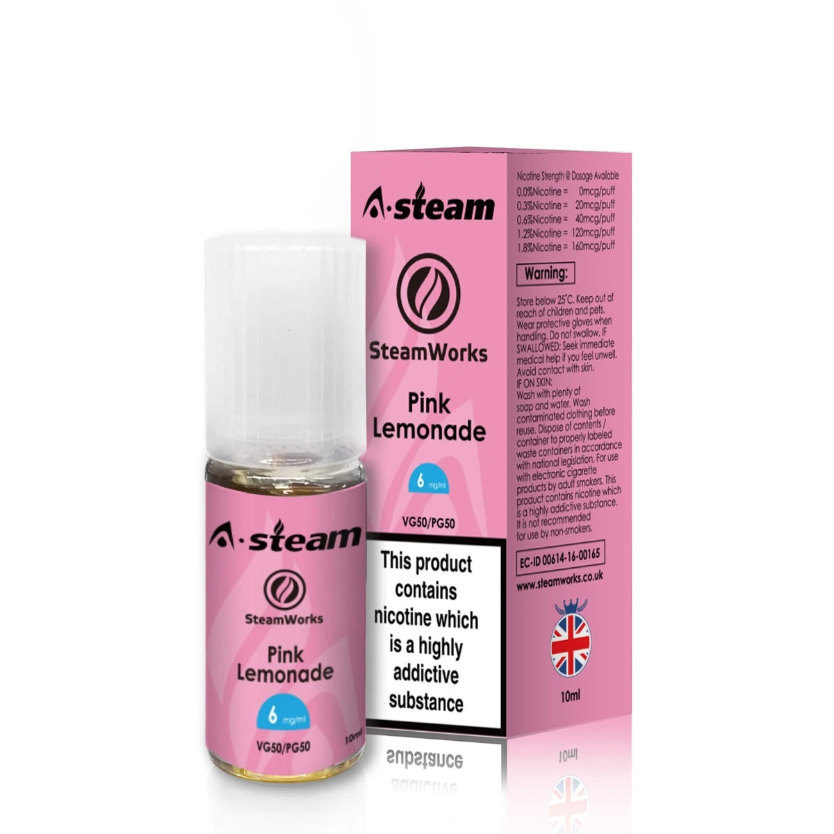A-Steam 10ml e-liquid bottle in Pink Lemonade flavor, offering a variety of flavors for vaping.