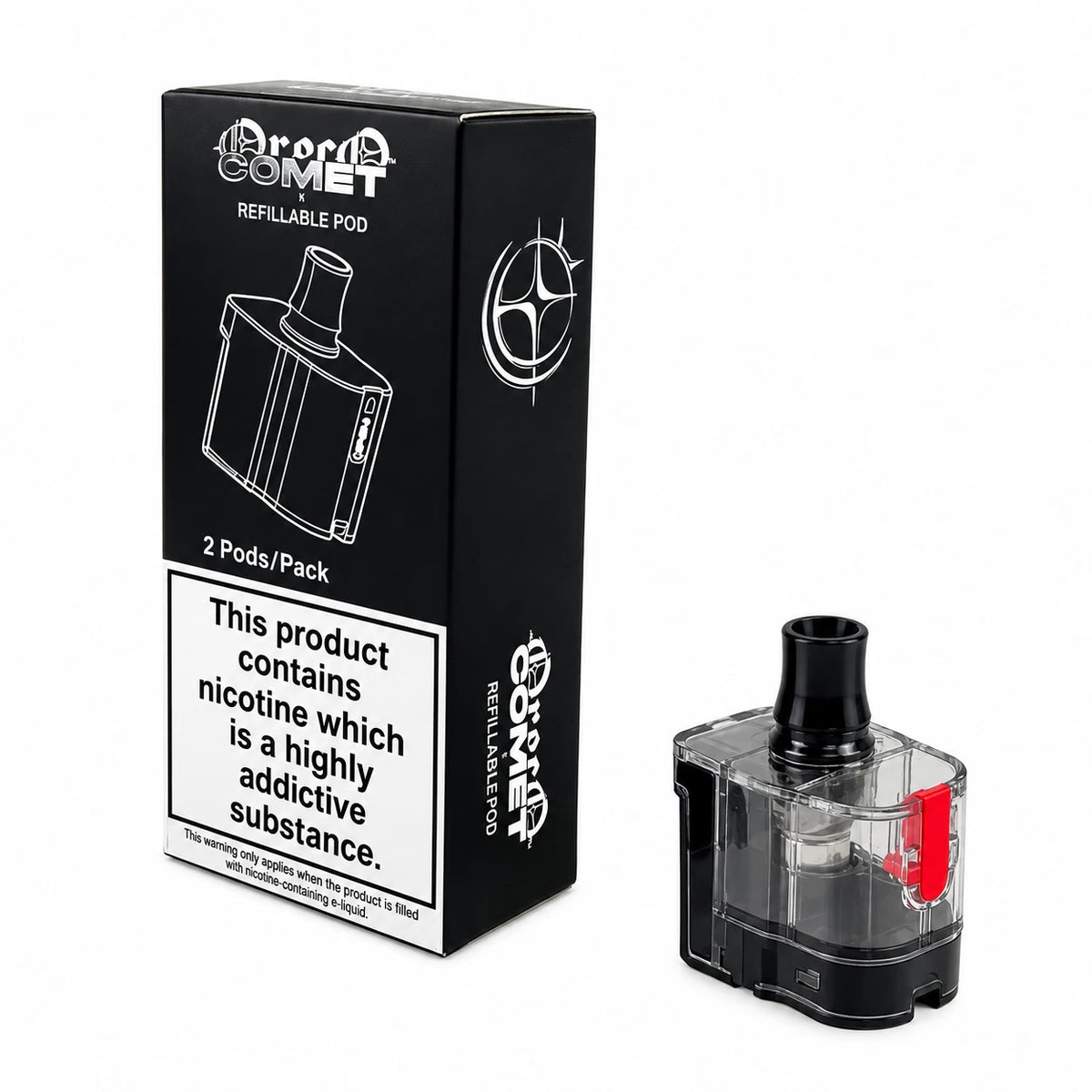 Oreco Comet Pro Replacement Pods featuring a 5ml refillable capacity, integrated 0.6Ω mesh coil, and leak-resistant design for convenient everyday vaping.
