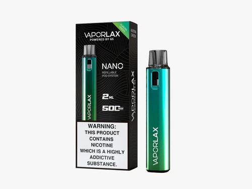 Vaporlax Nano Refillable Pod System Vape Kit 500mAh, Rechargeable, Reusable TPD