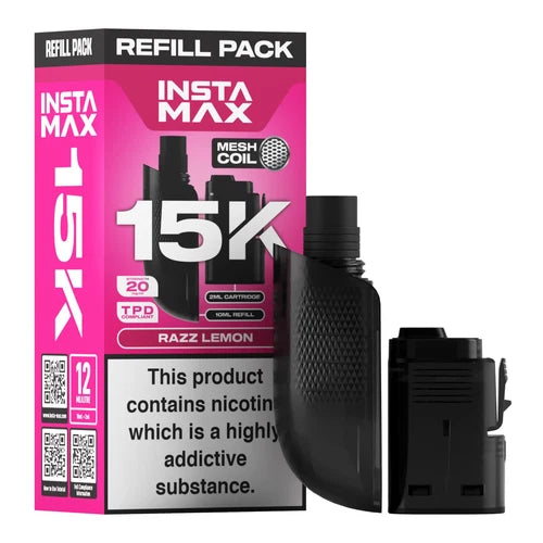 Insta Max 15K Prefilled Pods in Razz Lemon flavour – long-lasting vape pods with bold flavours and smooth nicotine delivery