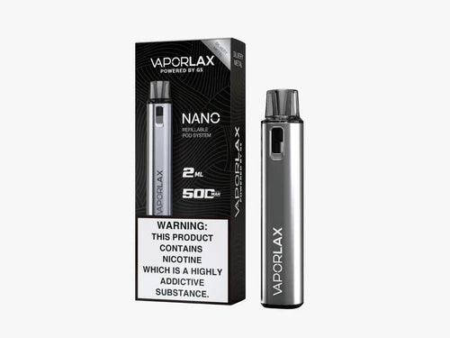 Vaporlax Nano Refillable Pod System Vape Kit 500mAh, Rechargeable, Reusable TPD
