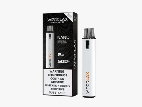 Vaporlax Nano Refillable Pod System Vape Kit 500mAh, Rechargeable, Reusable TPD