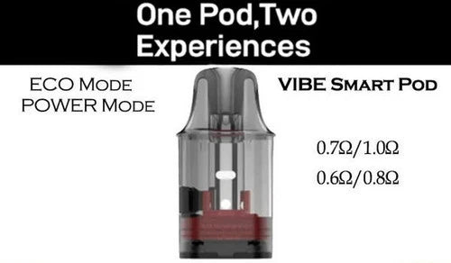 Vaporesso Vibe Smart Pods 2ml – Dual Mesh coils 0.6Ω+0.8Ω / 0.7Ω+1.0Ω, smooth flavor & vapor.