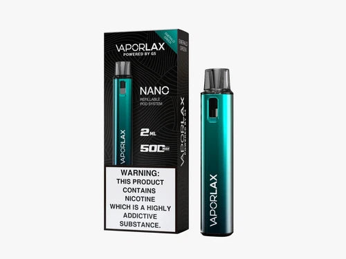 Vaporlax Nano Refillable Pod System Vape Kit 500mAh, Rechargeable, Reusable TPD
