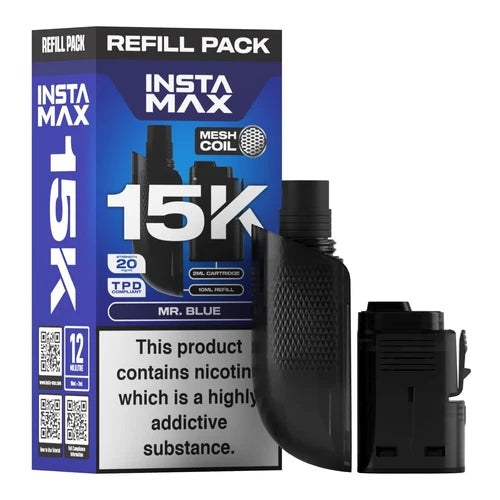 Insta Max 15K Prefilled Pods in Mr Blue flavour – long-lasting vape pods with bold flavours and smooth nicotine delivery
