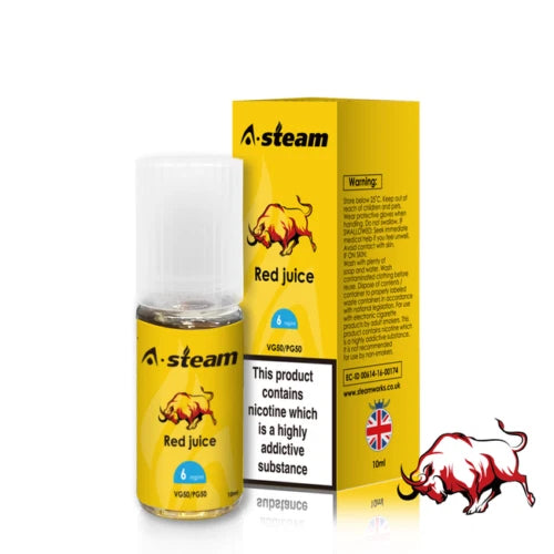 A-Steam 10ml e-liquid bottle in Red Juice flavor, offering a variety of flavors for vaping.