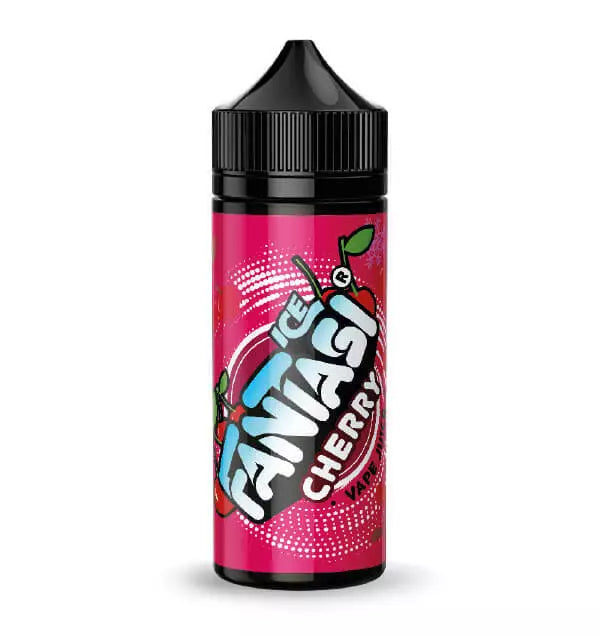 100ml shortfill bottle of Fantasi Premium E-Liquid in Cherry Ice flavor, 70VG/30PG ratio for rich flavor and thick vapor clouds, nicotine-free with space for nic shots.