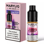 Load image into Gallery viewer, A bottle of MARYLIQ Blueberry Watermelon Lemonade nicotine salts e-liquid next to its packaging box, which has a cigarette graphic and flavor indication.
