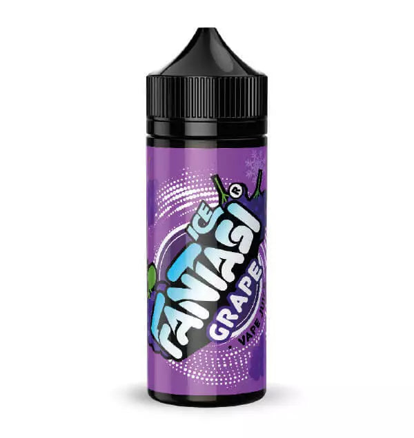 100ml shortfill bottle of Fantasi Premium E-Liquid in Grape Ice flavor, 70VG/30PG ratio for rich flavor and thick vapor clouds, nicotine-free with space for nic shots.