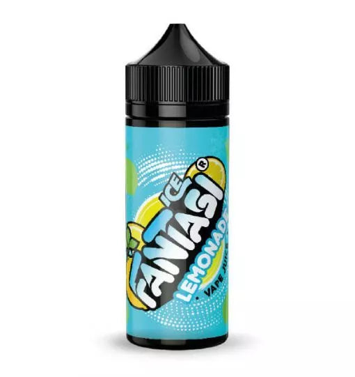 100ml shortfill bottle of Fantasi Premium E-Liquid in Lemonade Ice flavor, 70VG/30PG ratio for rich flavor and thick vapor clouds, nicotine-free with space for nic shots.