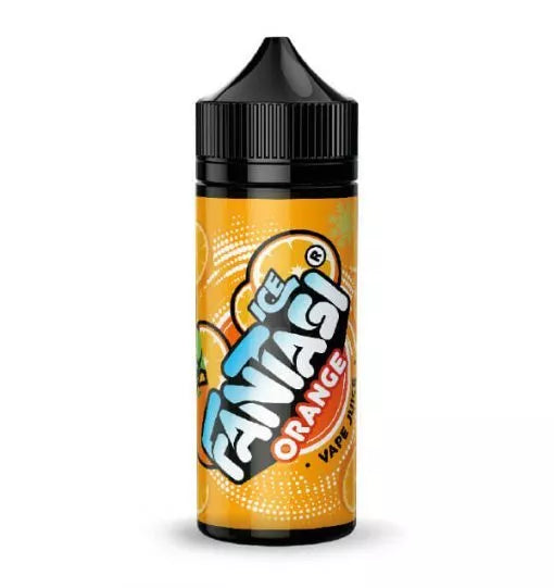 100ml shortfill bottle of Fantasi Premium E-Liquid in Orange Ice flavor, 70VG/30PG ratio for rich flavor and thick vapor clouds, nicotine-free with space for nic shots.
