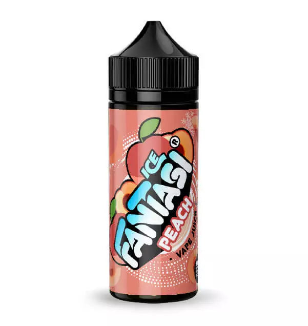 100ml shortfill bottle of Fantasi Premium E-Liquid in Peach Ice flavor, 70VG/30PG ratio for rich flavor and thick vapor clouds, nicotine-free with space for nic shots.