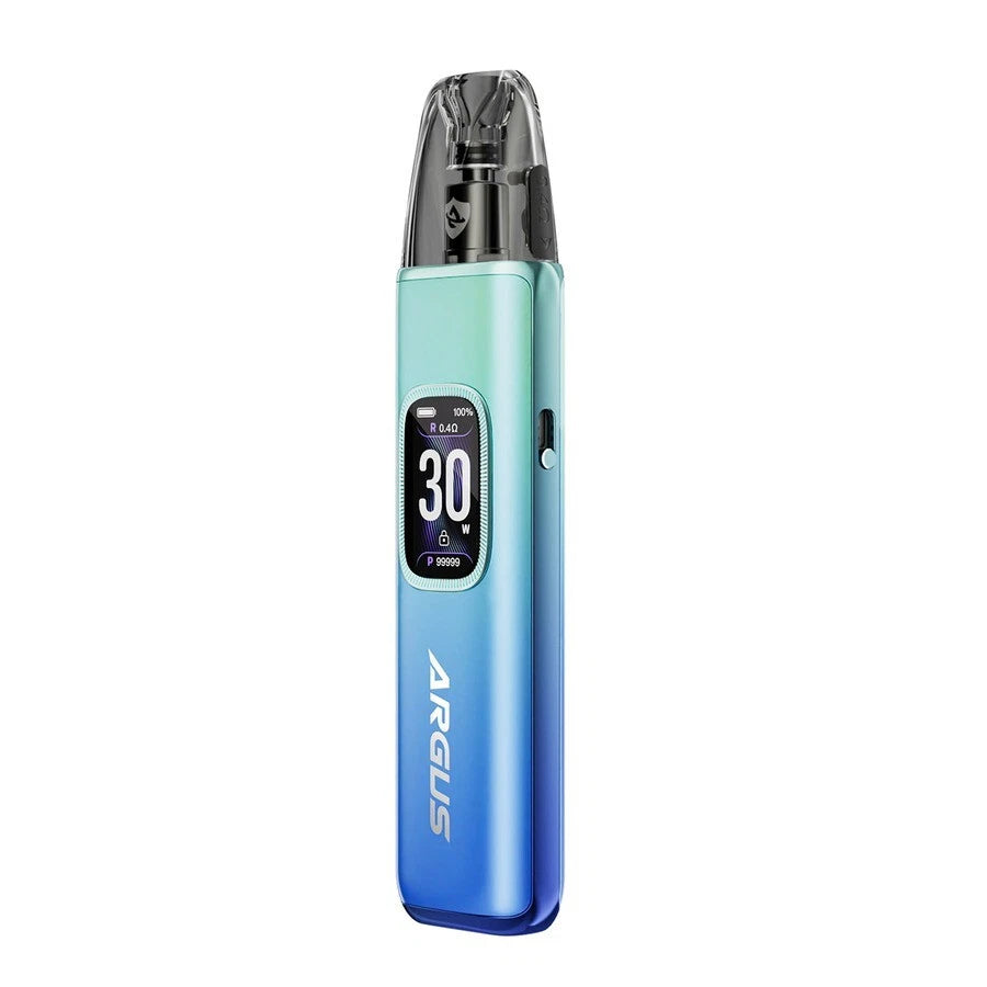 VooPoo Argus G3 Pod Vape Kit in Aurora Blue – sleek and high-performance vape device with ergonomic design, OLED display, and smooth airflow control.
