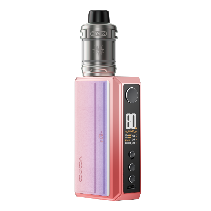 Voopoo Drag 5 Vape Kit in Sakura Pink – powerful and stylish vape device with advanced chipset technology, and customizable performance settings.