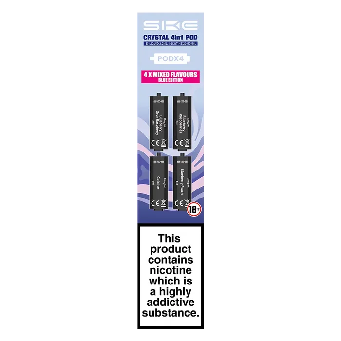 Blue Edition SKE Crystal 4 in 1 Prefilled Pods – premium vape pods with multiple flavour options and smooth performance