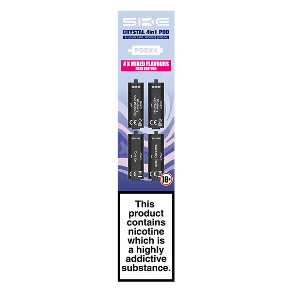 Blue Edition SKE Crystal 4 in 1 Prefilled Pods – premium vape pods with multiple flavour options and smooth performance