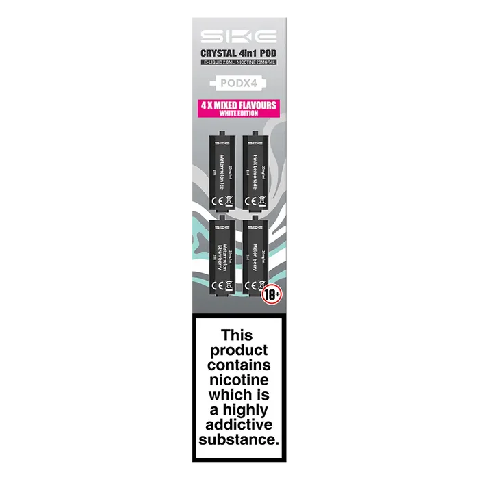 White Edition SKE Crystal 4 in 1 Prefilled Pods – premium vape pods with multiple flavour options and smooth performance