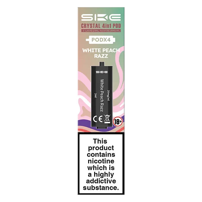 White Peach Razz SKE Crystal 4 in 1 Prefilled Pods – premium vape pods with multiple flavour options and smooth performance