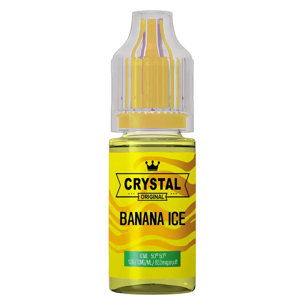 SKE Crystal Nic Salt 10ml E-Liquid in banana ice flavor, available in 10mg or 20mg strength with a 50/50 VG/PG ratio.