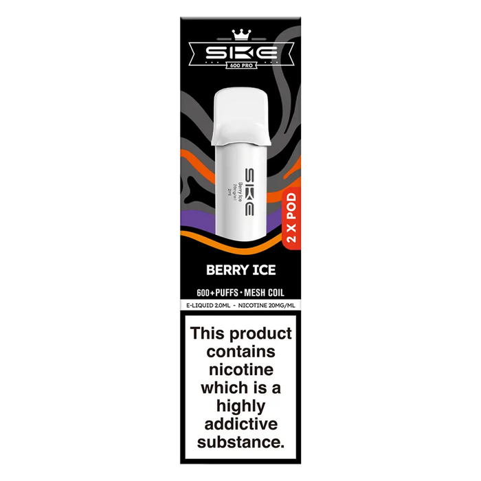 SKE Crystal Bar 600 Pro Prefilled Pods in Berry Ice flavor – sleek vape device with up to 600 puffs.