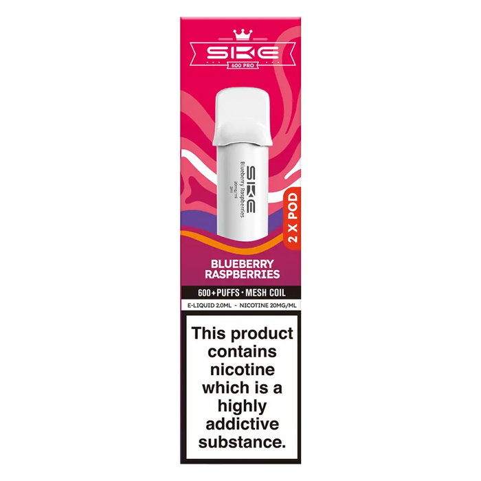 SKE Crystal Bar 600 Pro Prefilled Pods in Blueberry Raspberries flavor – sleek vape device with up to 600 puffs.