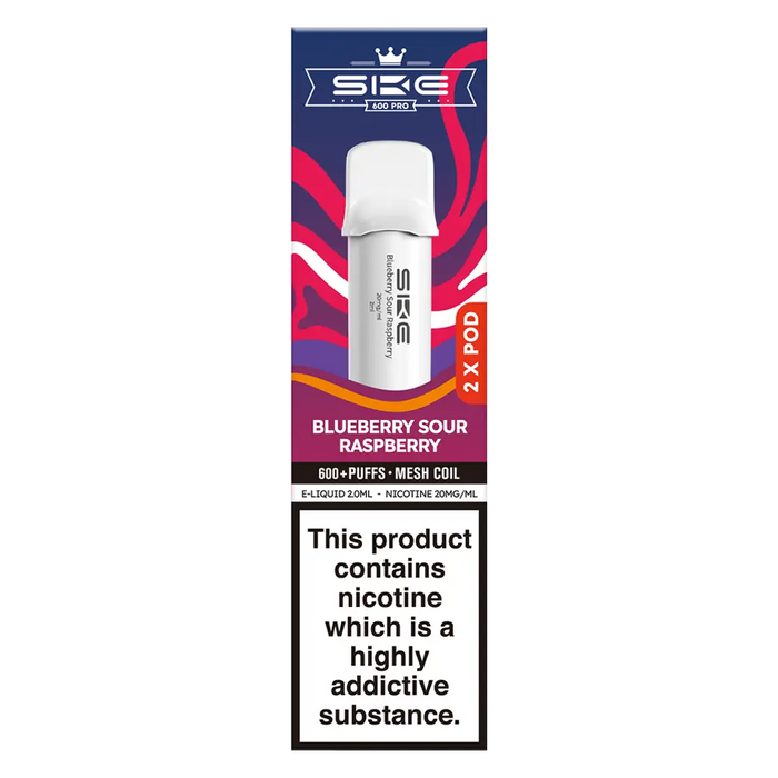 SKE Crystal Bar 600 Pro Prefilled Pods in Blueberry Sour Raspberry flavor – sleek vape device with up to 600 puffs.