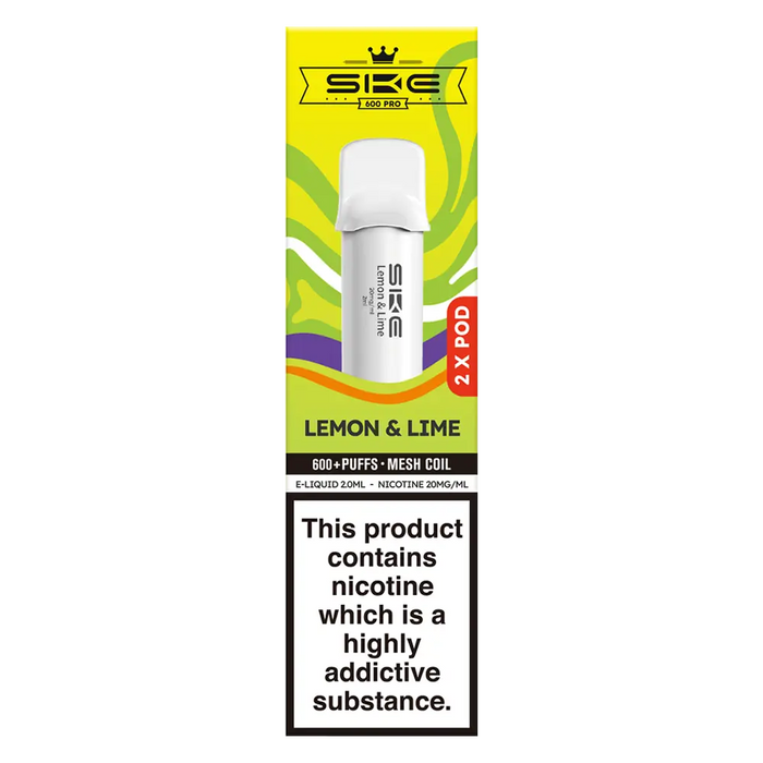 SKE Crystal Bar 600 Pro Prefilled Pods in Lemon Lime flavor – sleek vape device with up to 600 puffs.