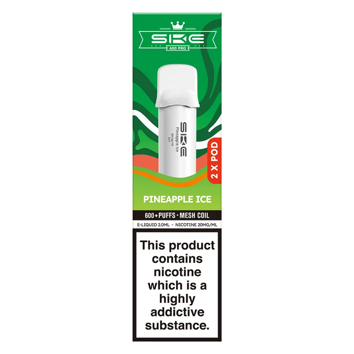 SKE Crystal Bar 600 Pro Prefilled Pods in Pineapple Ice flavor – sleek vape device with up to 600 puffs.