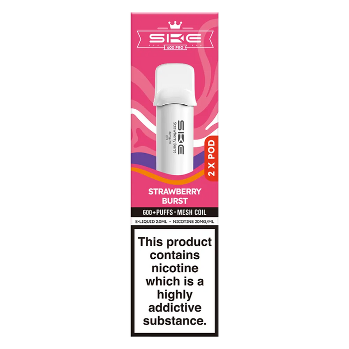 SKE Crystal Bar 600 Pro Prefilled Pods in Strawberry Burst flavor – sleek vape device with up to 600 puffs.