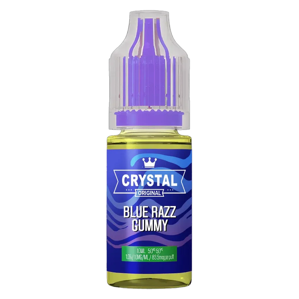 SKE Crystal Nic Salt 10ml E-Liquid in blue razz gummy flavor, available in 10mg or 20mg strength with a 50/50 VG/PG ratio.