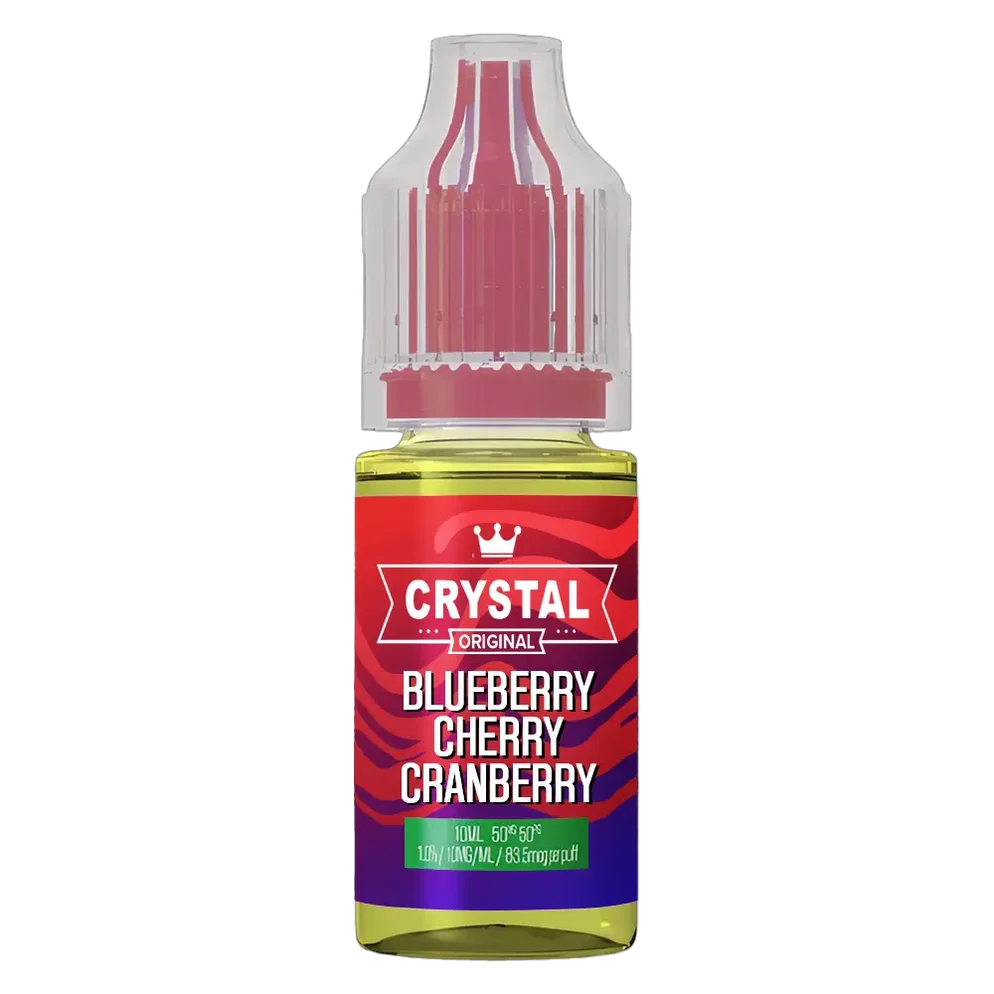 SKE Crystal Nic Salt 10ml E-Liquid in blueberry cherry cranberry flavor, available in 10mg or 20mg strength with a 50/50 VG/PG ratio.