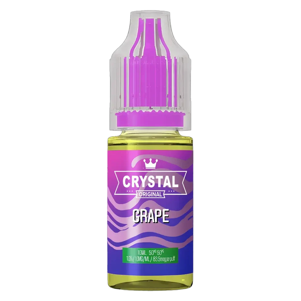 SKE Crystal Nic Salt 10ml E-Liquid in grape flavor, available in 10mg or 20mg strength with a 50/50 VG/PG ratio.