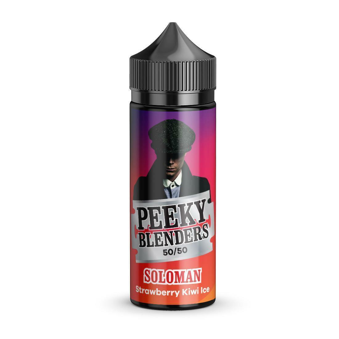 100ml shortfill bottle of Peeky Blenders Vape Juice in Soloman flavor, delivering a bold and refreshing taste crafted for smooth, flavorful vaping; nicotine-free with room for nic shots, designed for dense clouds and premium quality.