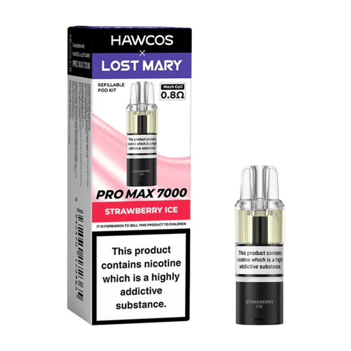 HAWCOS x Lost Mary Pro Max 7000 Strawberry Ice prefilled pod kit with high-capacity rechargeable device