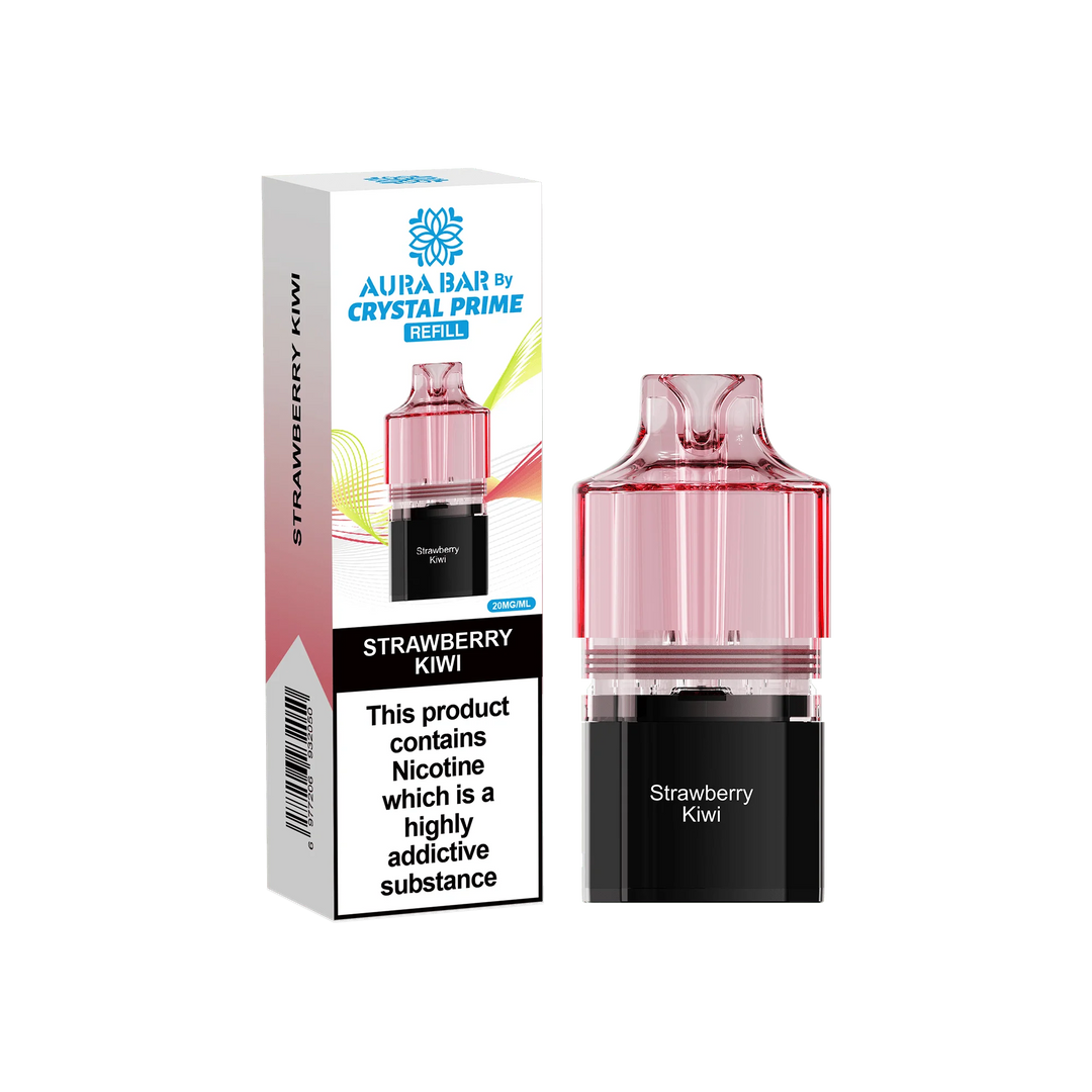 Strawberry Kiwi Aura Bar Crystal Prime 10K Replacement Pods – long-lasting prefilled vape pods with rich flavours and smooth performance