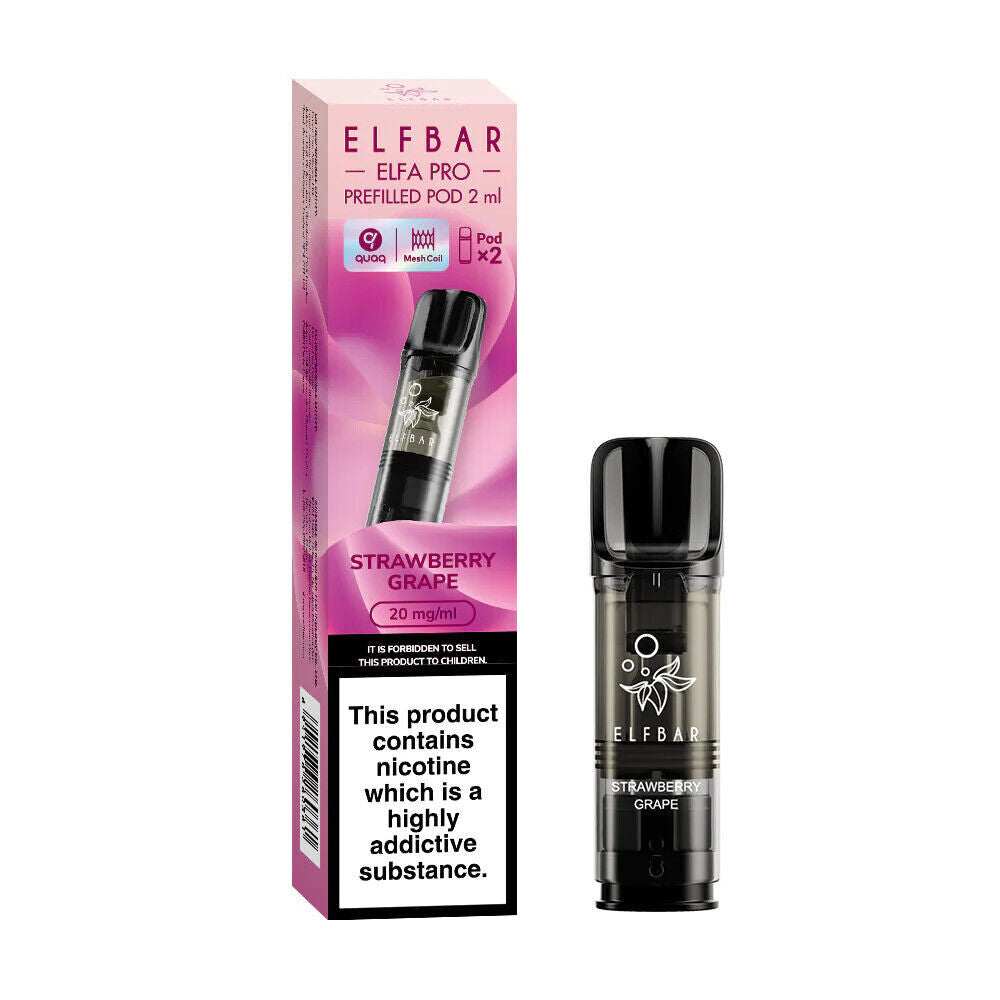 Elf Bar Elfa Pro replaceable prefilled pods in Strawberry Grape flavor, engineered for consistent vapor production and optimal flavor, compatible with the Elf Bar Elfa Pro device for a satisfying and enjoyable vaping experience.