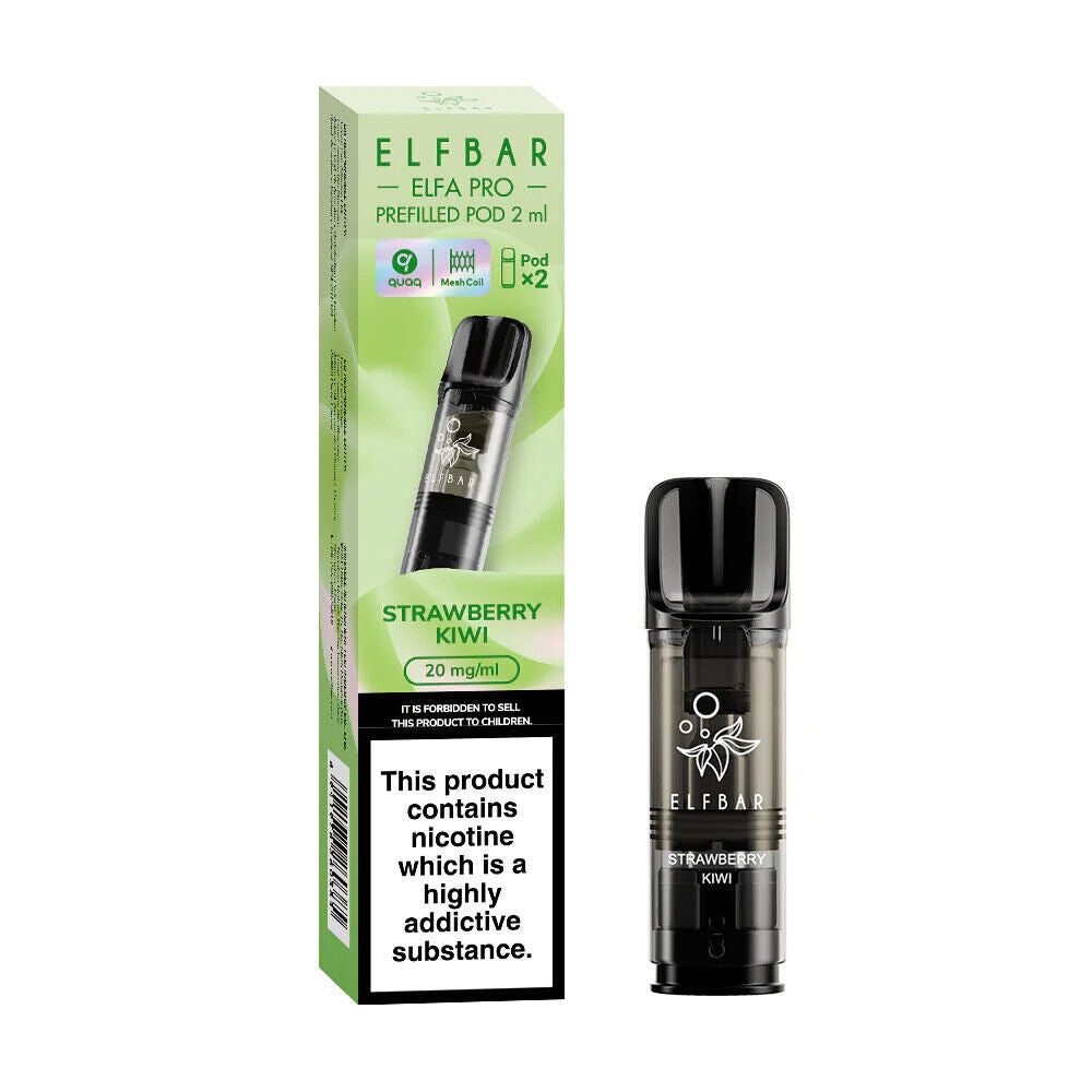 Elf Bar Elfa Pro replaceable prefilled pods in Strawberry Kiwi flavor, engineered for consistent vapor production and optimal flavor, compatible with the Elf Bar Elfa Pro device for a satisfying and enjoyable vaping experience.
