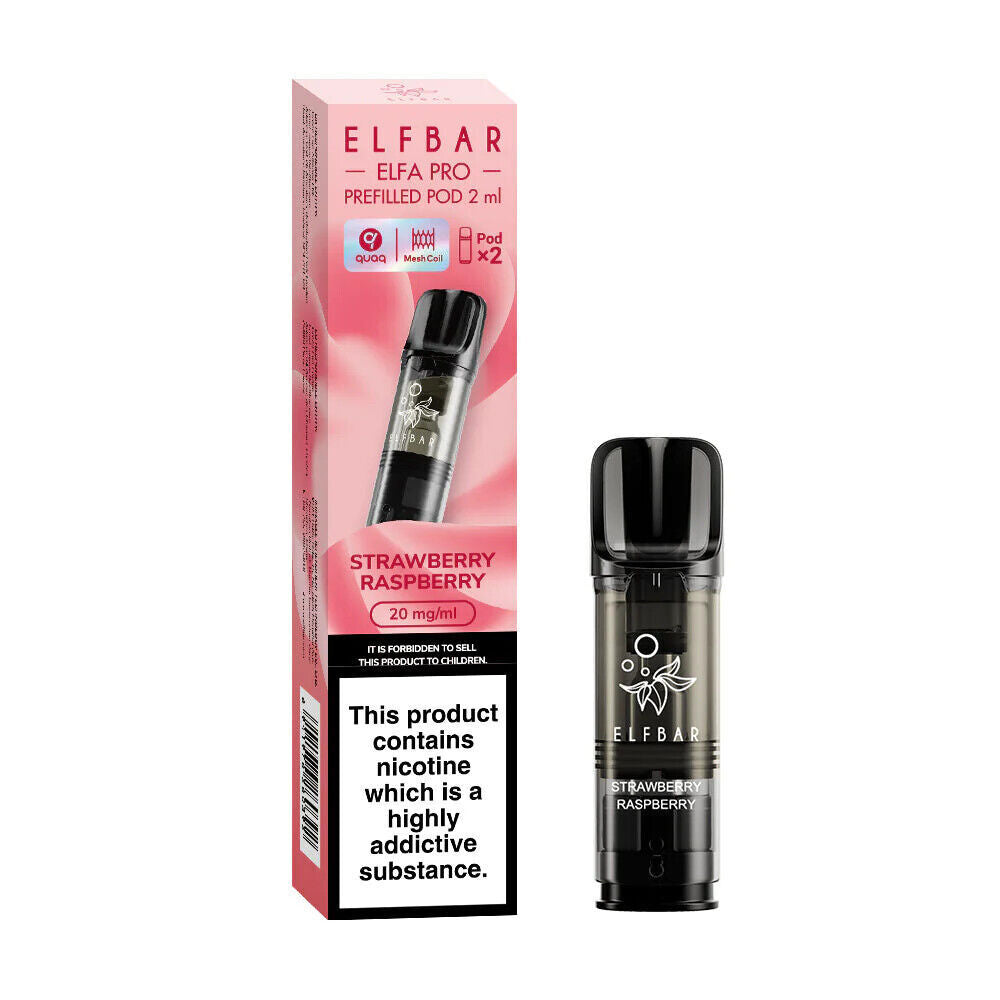 Elf Bar Elfa Pro replaceable prefilled pods in Strawberry Raspberry flavor, engineered for consistent vapor production and optimal flavor, compatible with the Elf Bar Elfa Pro device for a satisfying and enjoyable vaping experience.