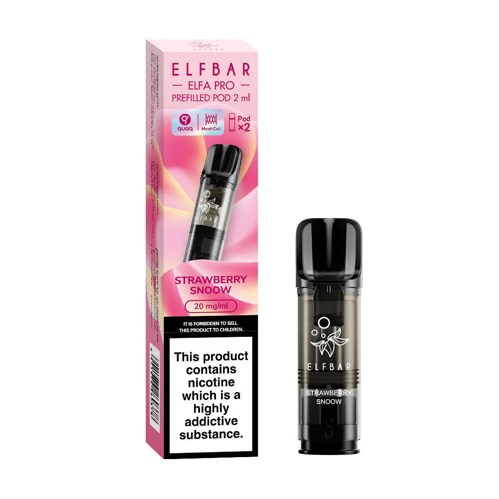 Elf Bar Elfa Pro replaceable prefilled pods in Strawberry Snoow flavor, engineered for consistent vapor production and optimal flavor, compatible with the Elf Bar Elfa Pro device for a satisfying and enjoyable vaping experience.