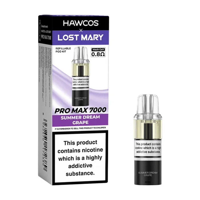 HAWCOS x Lost Mary Pro Max 7000 Summer Dream Grape prefilled pod kit with high-capacity rechargeable device