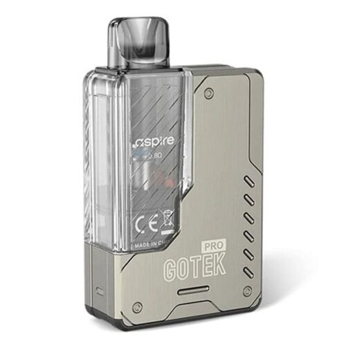 Aspire Gotek Pro Vape Kit in Titanium – compact and stylish pod system with a sleek metallic finish, side-fill pod design, and smooth auto-draw functionality for convenient vaping.