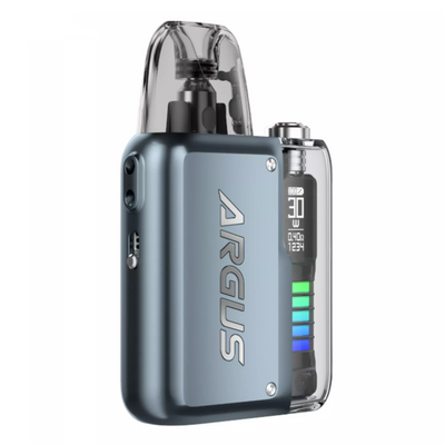 VOOPOO Argus P2 Pod Kit in Titanium Grey – sleek and compact pod vape with a metallic grey finish, dynamic LED display, adjustable wattage, and smooth performance for everyday vaping
